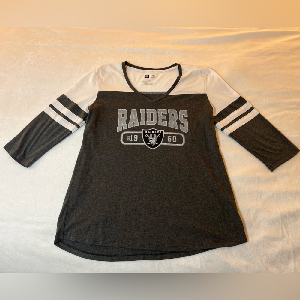 NFL Las Vegas
Raiders Lateral Script 34 Sleeve V-
Neck Tri-Blend T-Shirt‎ Size L